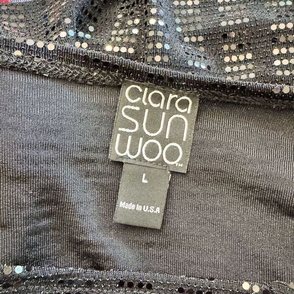 NEW Clara Sun Woo Soft Stretch Knit Black Shimmer Dolman Tunic Dress Size Large - Picture 4 of 6